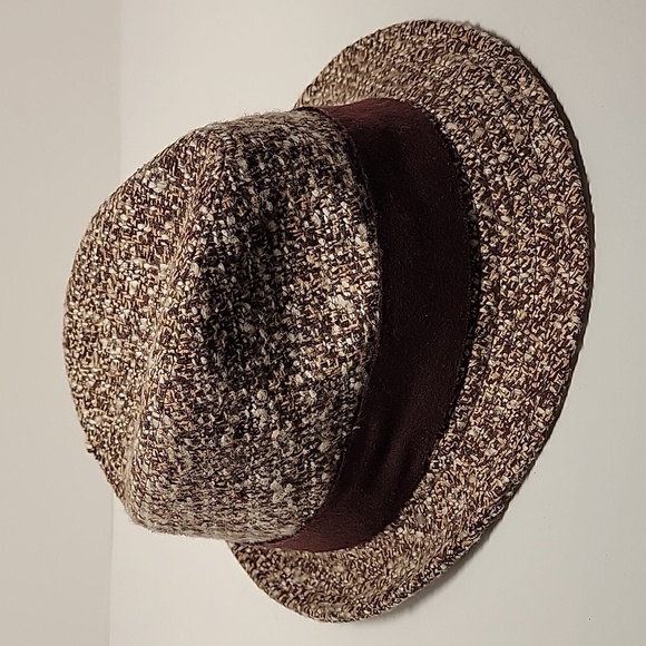 August Trilby Tweed Fedora Hat Brown Tan White Wool Floral Lining OS - Picture 3 of 13